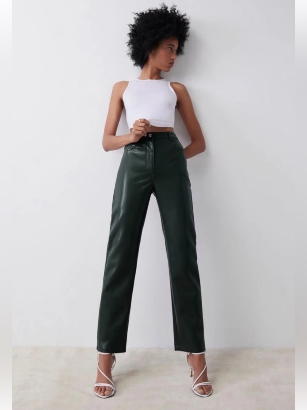 Wilfred by Aritzia The Melina Dark Green Faux Leather Pants Size 8